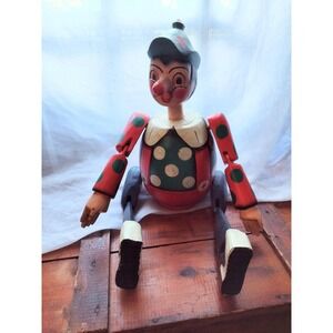 Wooden Pinnochio Jointed Puppet Coin Bank Toy Vintage